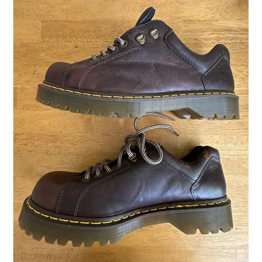VTG Dr. Martens Brown Leather Chunky Platform Shoes Mens 12 NEW Y2K 10938 READ